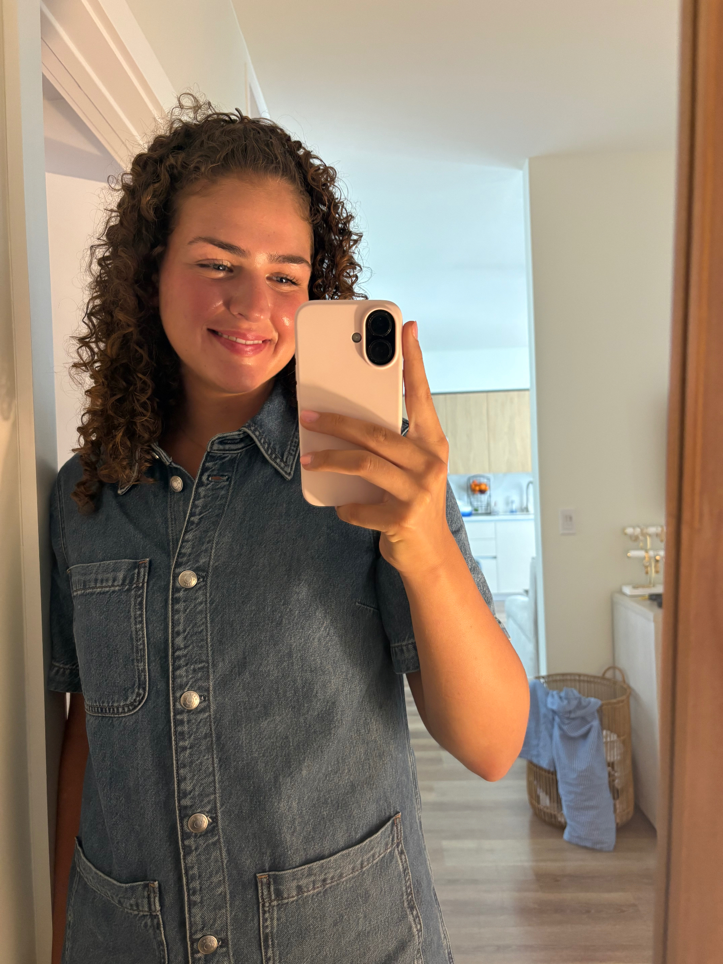 Lily Oberson in a denim dress